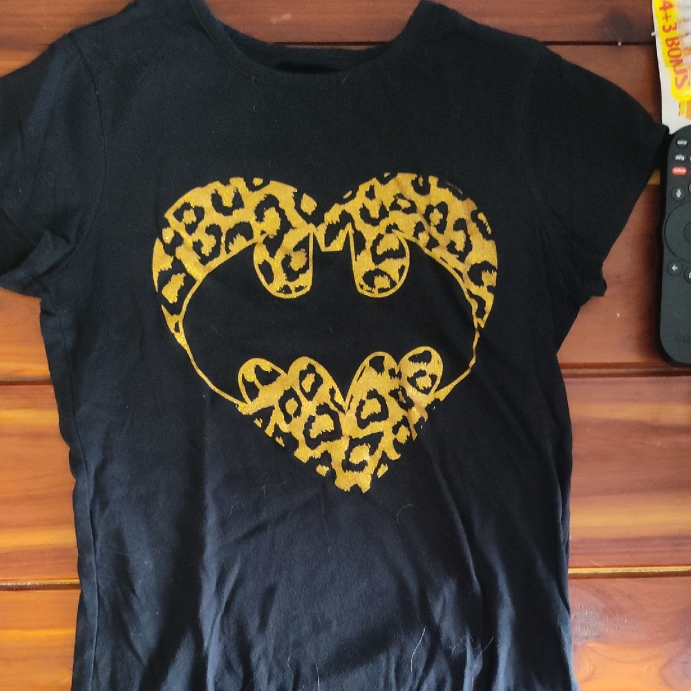 Black Kids Shirt with Gold Batman Heart Design